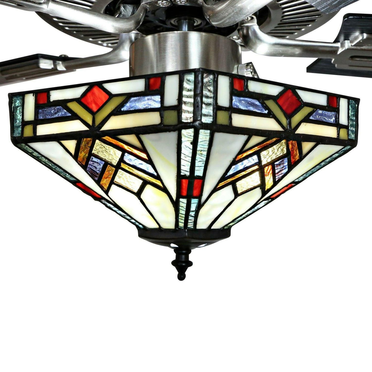52in Mission Tiffany Style Stained Glass Hexagonal Dimmable LED Ceiling Fan