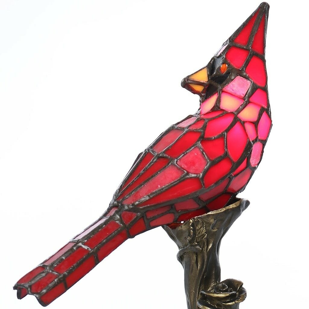 Red Stained Glass 13 inch Tall Cardinal Accent Table Lamp