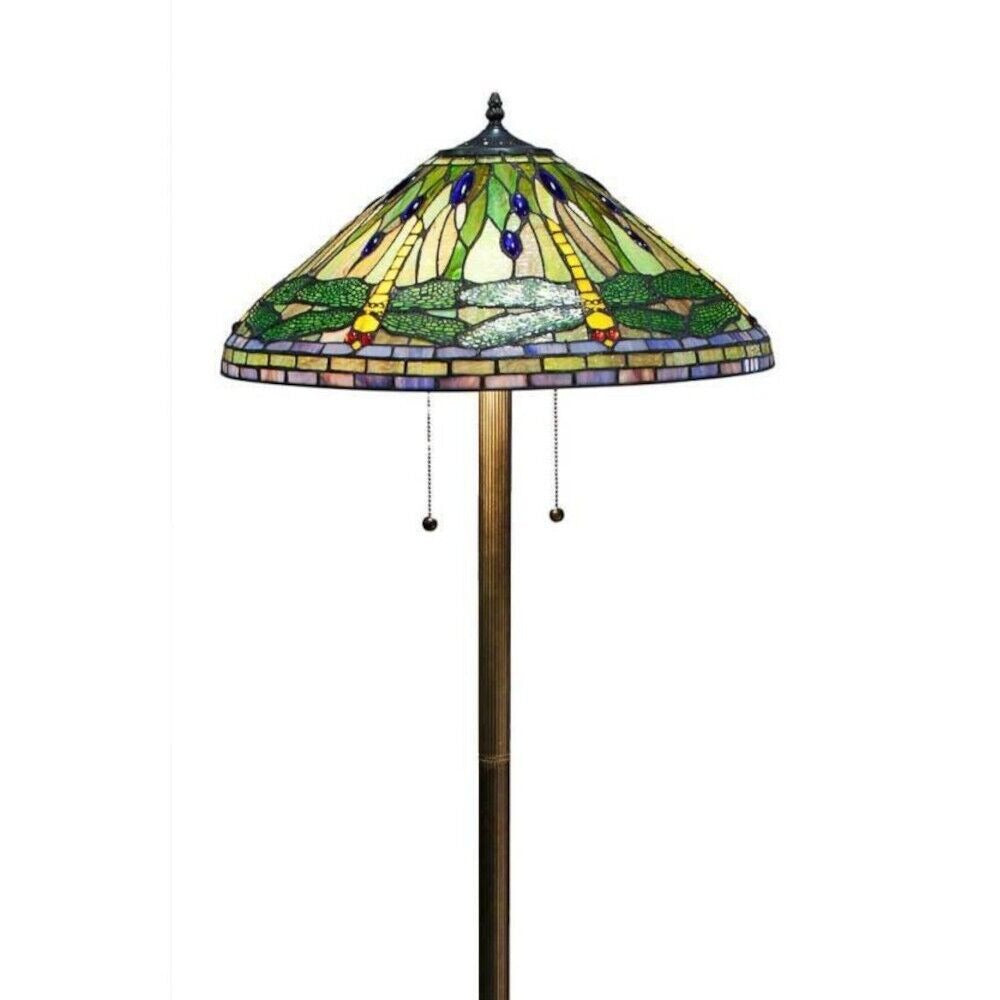 Tiffany Style Green and Yellow Stained Glass Dragonfly Floor Accent Reading Lamp