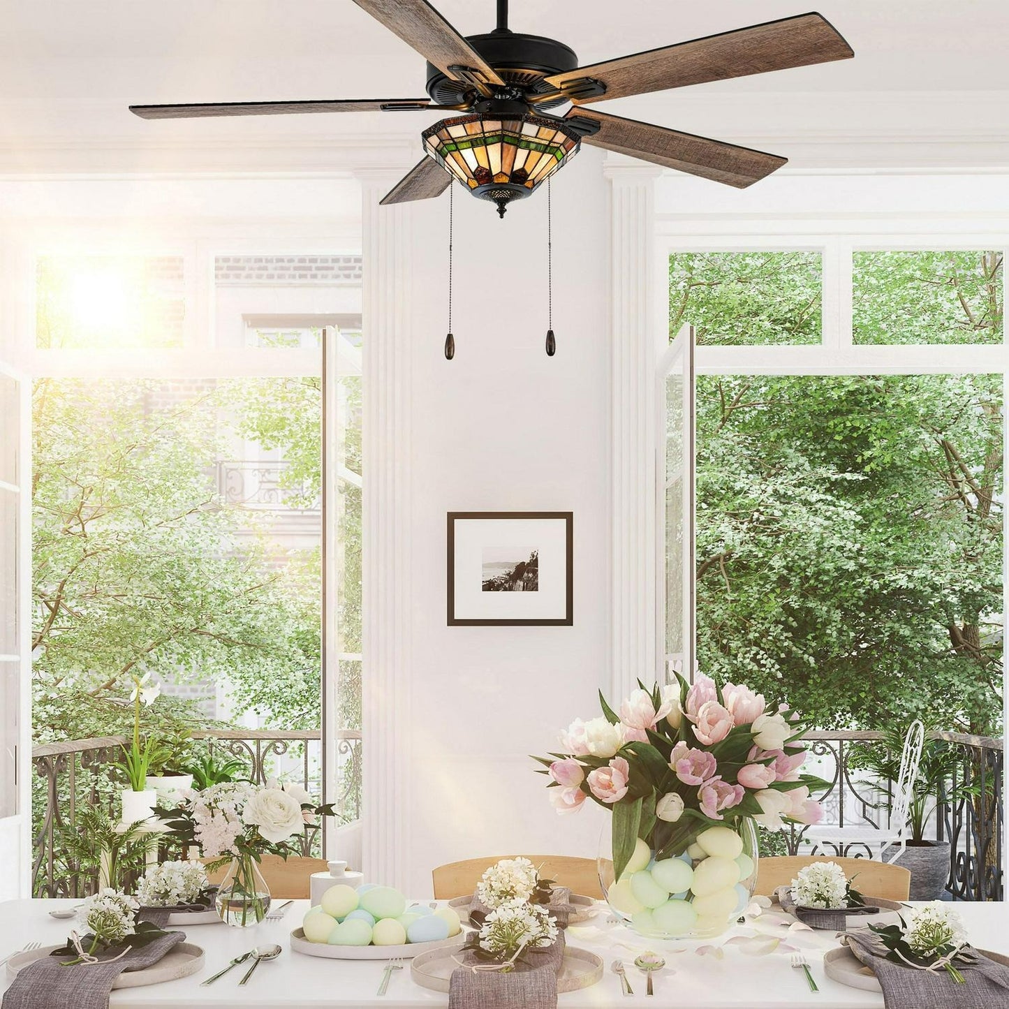 Ceiling Fan Amber and Green Stained Glass Oil-Rubbed Bronze 52in 3-Light