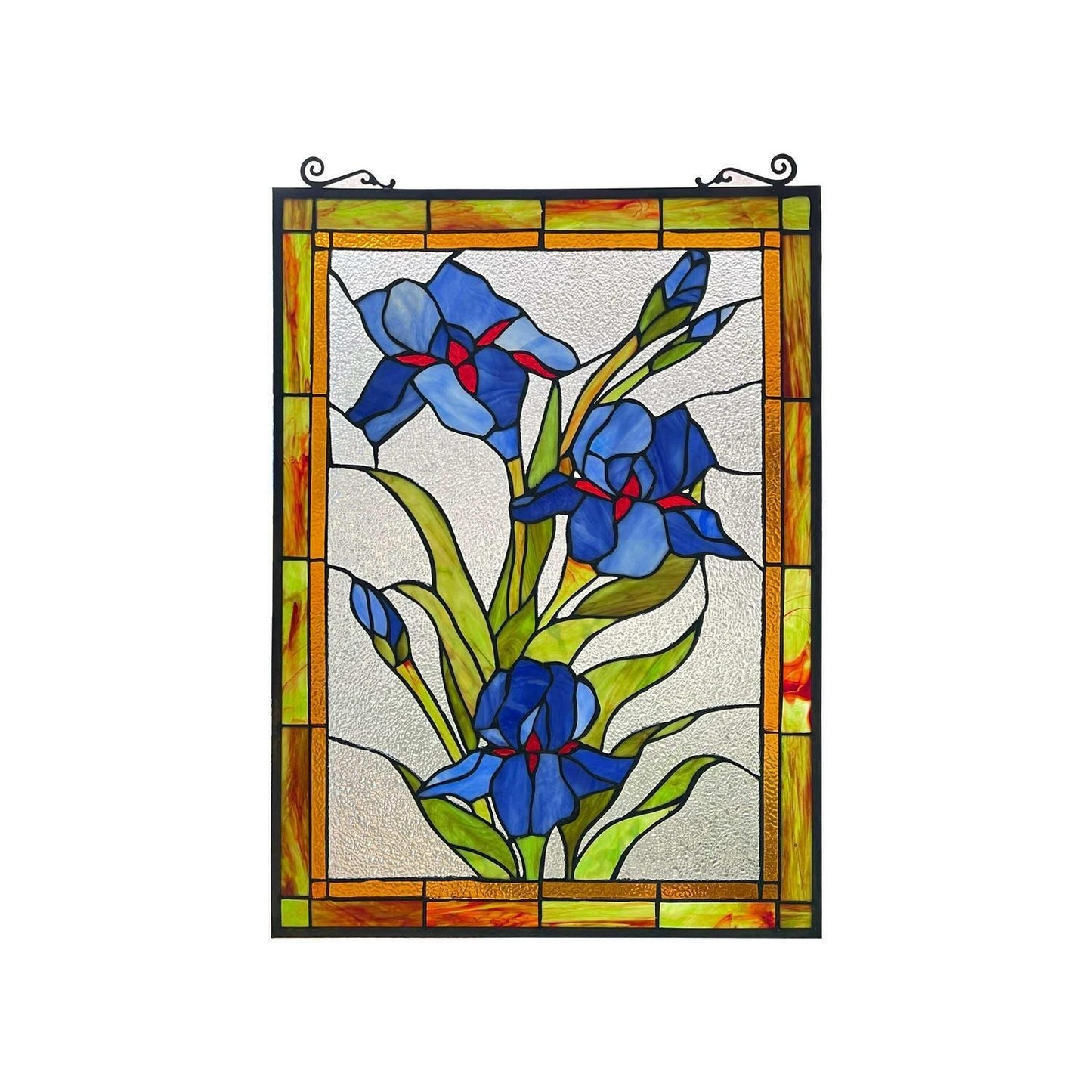 Tiffany Style Stained Glass Blue Lilies Suncatcher Window Panel 18x25in