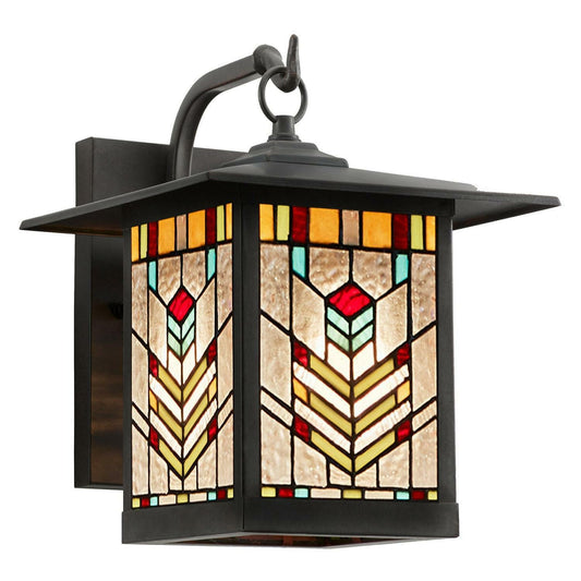 Bronze Outdoor Lantern Stained Glass Oil Rubbed 1-Lite Wall Lantern Sconce