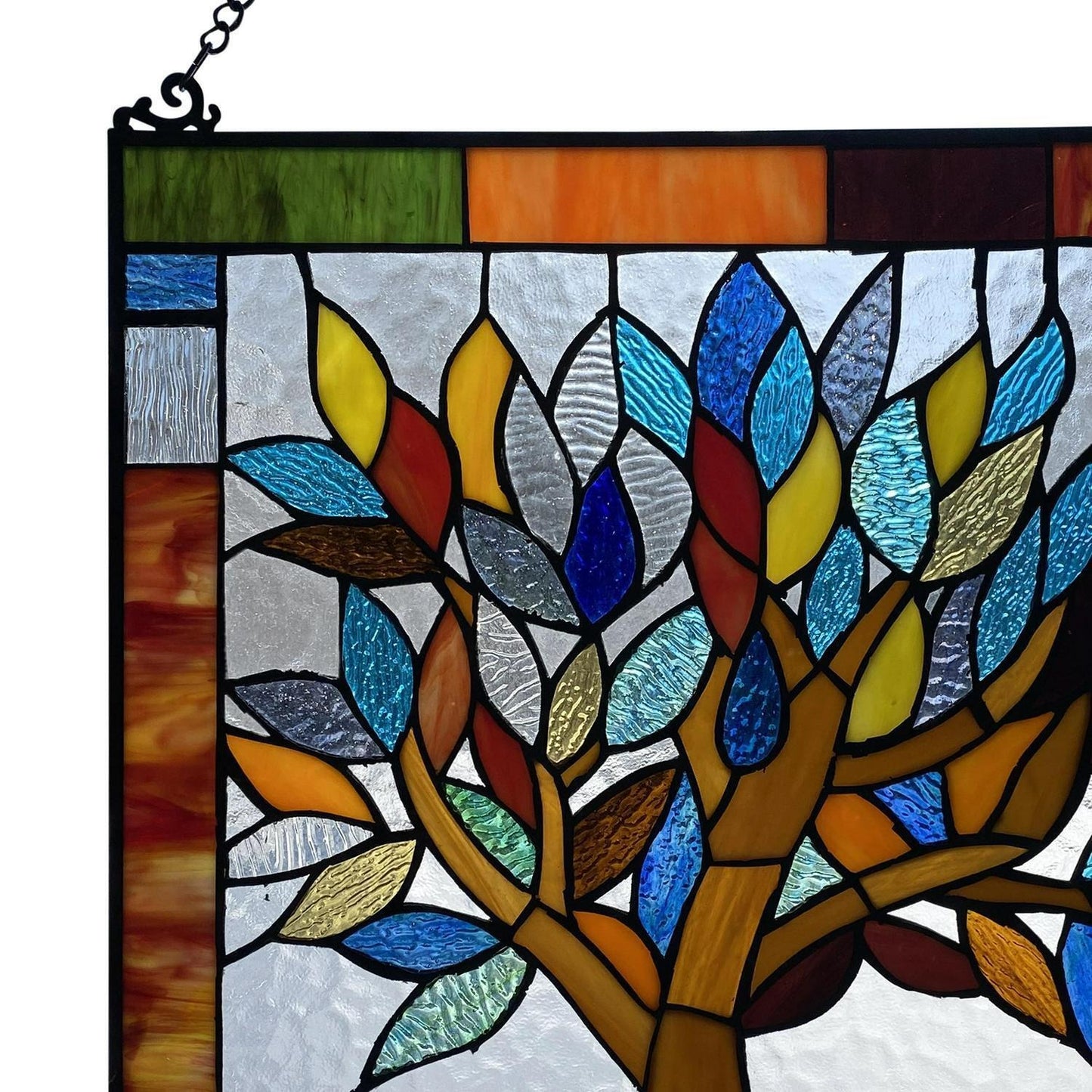 Tiffany Style Colorful World Tree Stained Glass 18in Window Panel Suncatcher