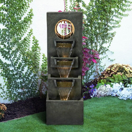 Modern Tranquil LED Water Fountain: Slate Stone Look, 40inT, Easy Setup, 3-Tier