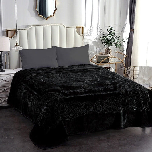 Luxurious Oversized Floral Embossed Bed Blanket/Cover in Black