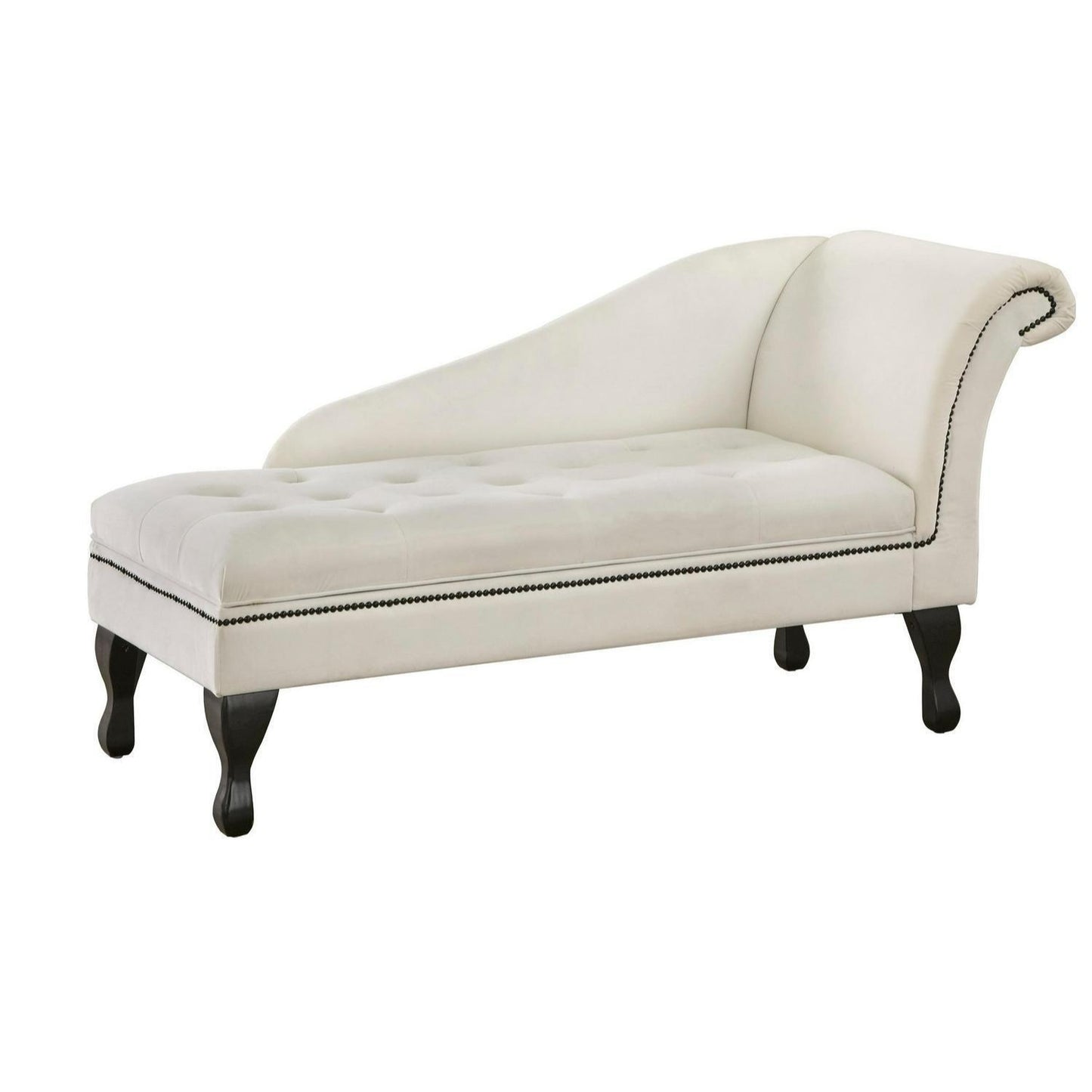 White Tufted Velvet Storage Chaise Lounge Sofa Chair w/ Hidden Storage