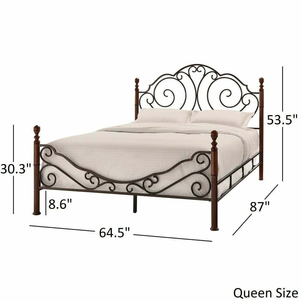 QUEEN Size Scroll Cherry Bronze Finish Iron Bed Vintage Headboard and Footboard