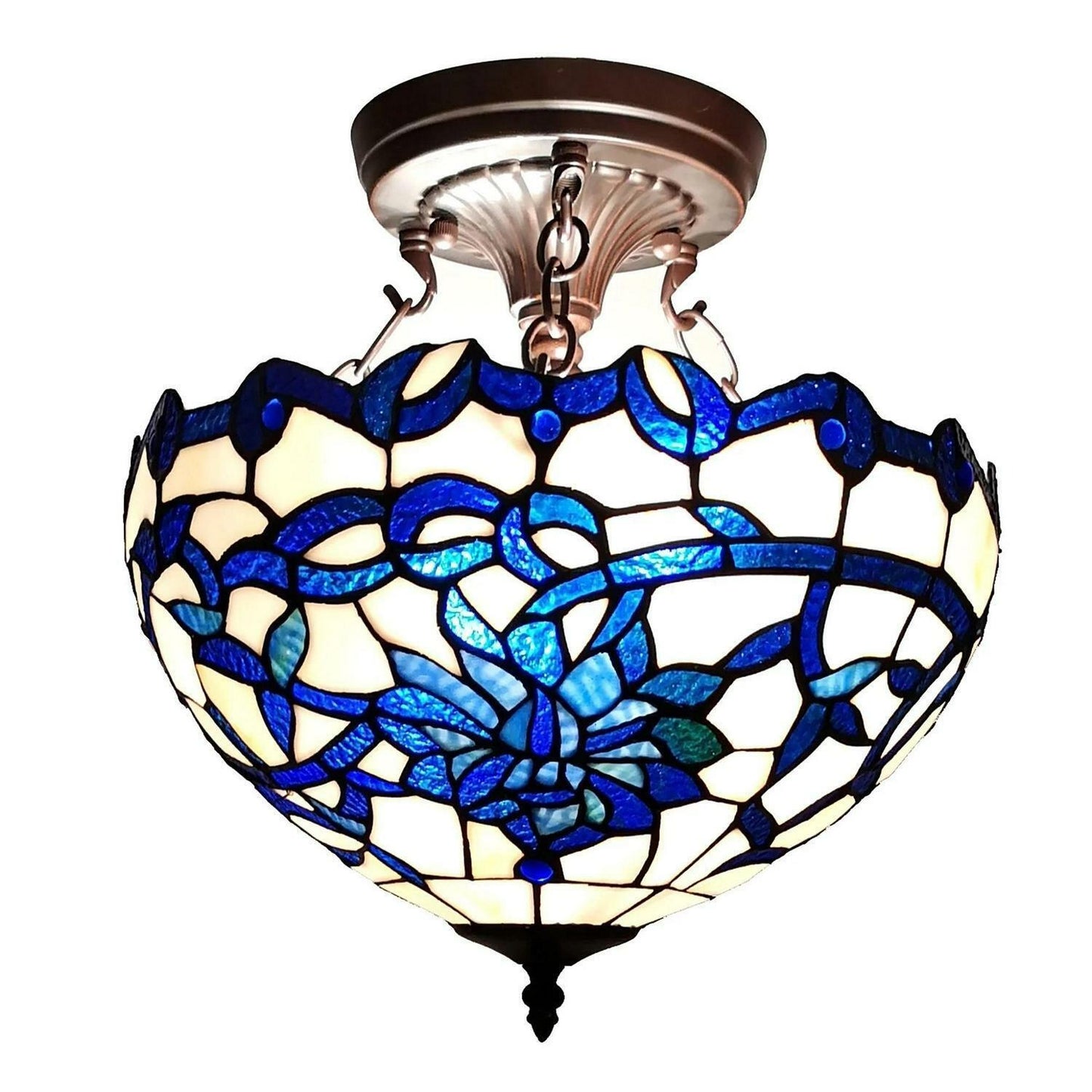 Semi-Flush Mount Stained Glass Bowl Ceiling Light Tiffany Style Stained Glass