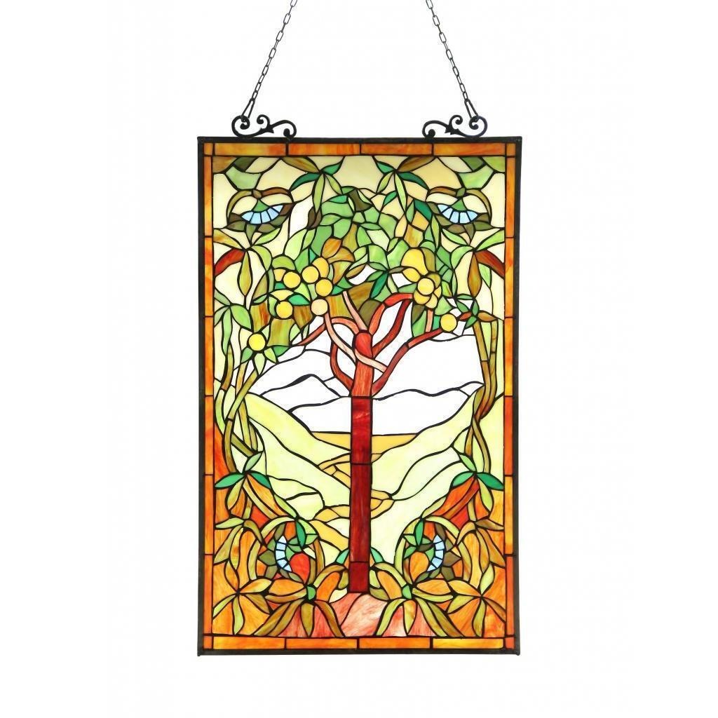 Tree of Life Stained Glass Window Panel Handcrafted Suncatcher 18x25in