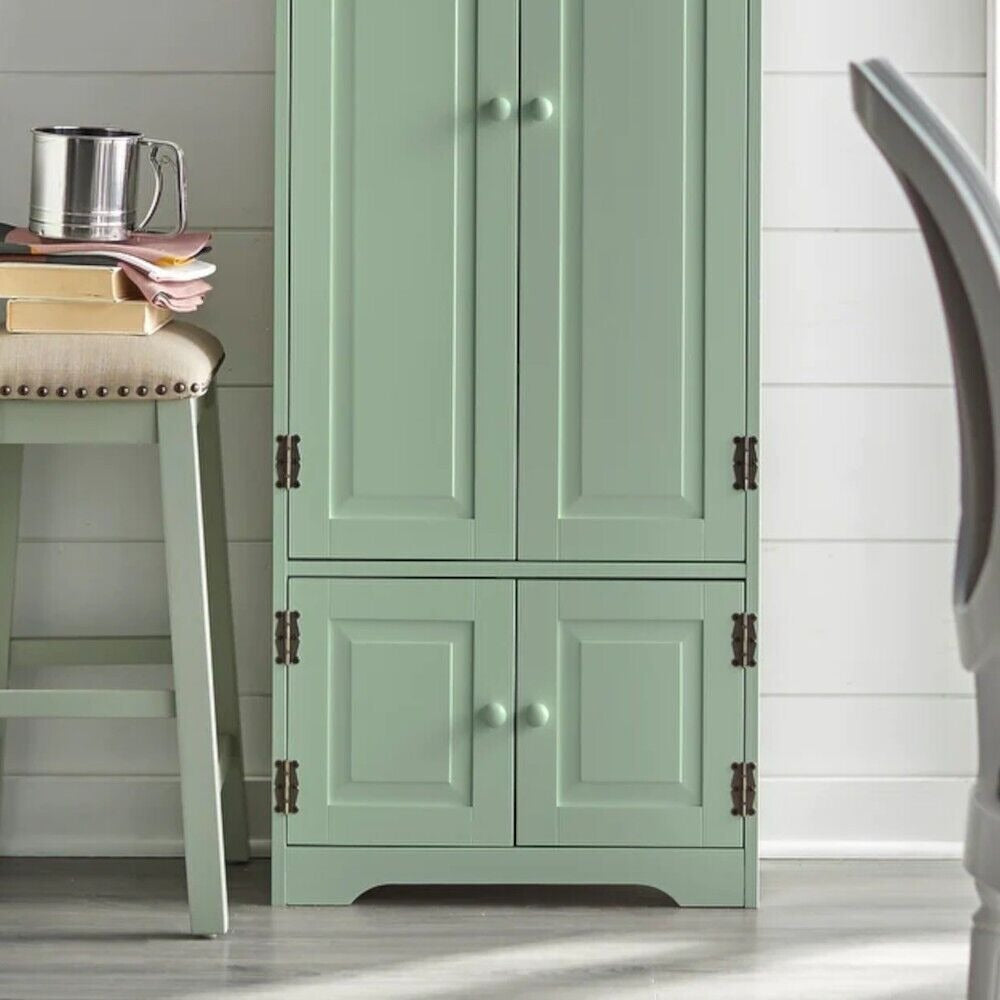 Country Kitchen Cabinet Storage Pantry Organizer Cupboard Mint Finish 4ft Tall