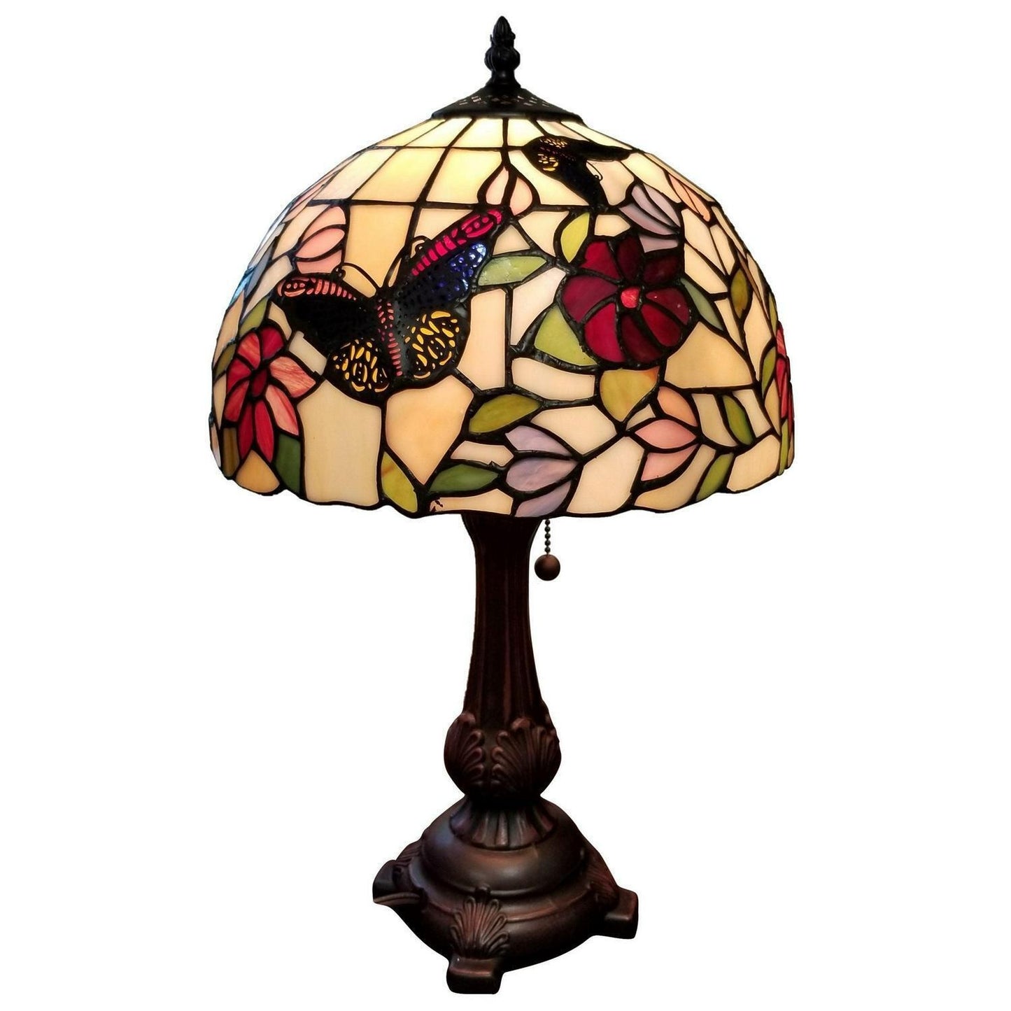 19in Floral Butterfly Yellow Tiffany Style Stained Glass Reading Table Lamp