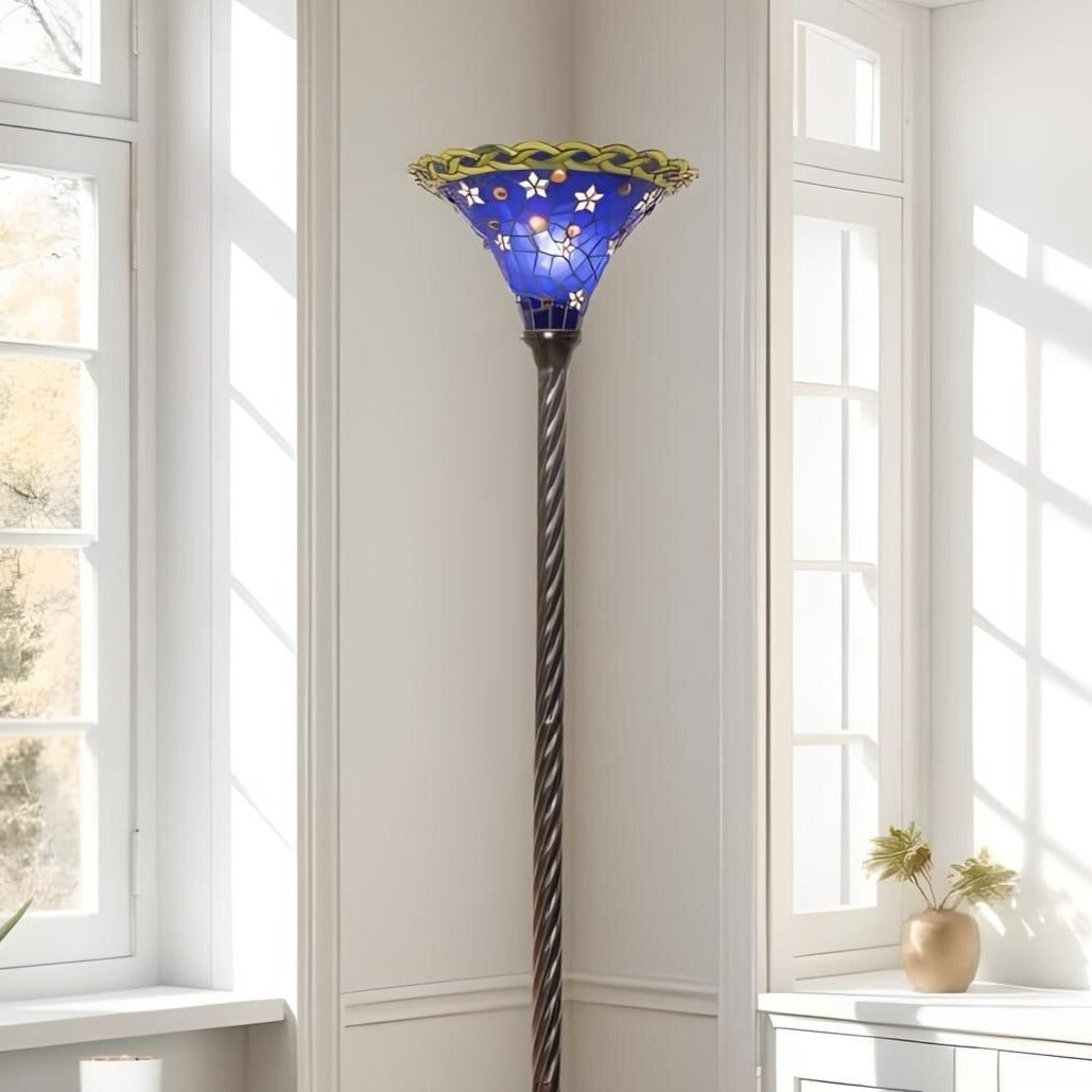 Tiffany Style Blue Star Stained Glass Torchiere Floor Lamp