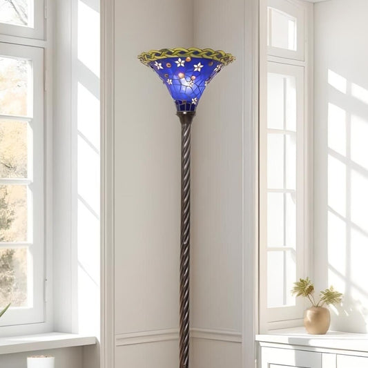 Tiffany Style Blue Star Stained Glass Torchiere Floor Lamp