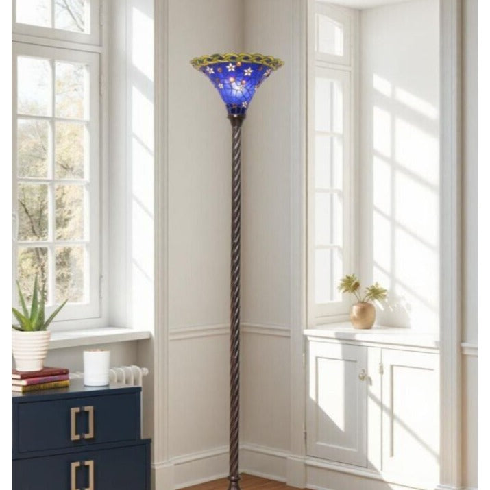 Tiffany Style Blue Star Stained Glass Torchiere Floor Lamp