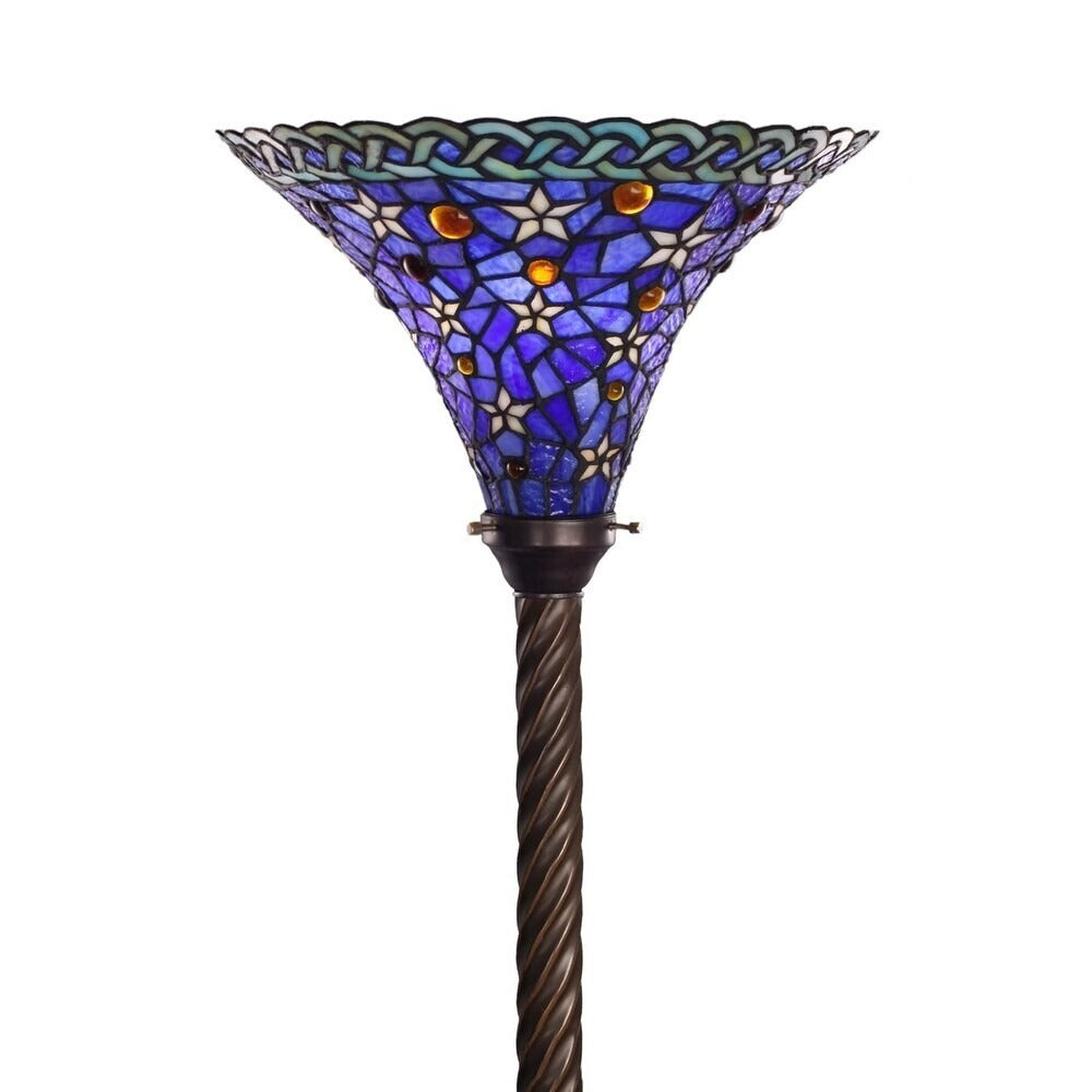 Tiffany Style Blue Star Stained Glass Torchiere Floor Lamp