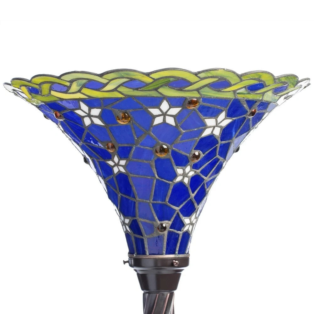 Tiffany Style Blue Star Stained Glass Torchiere Floor Lamp