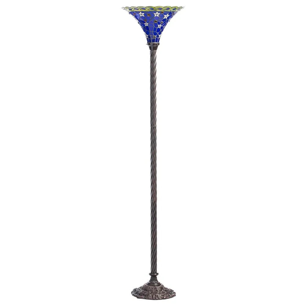 Tiffany Style Blue Star Stained Glass Torchiere Floor Lamp