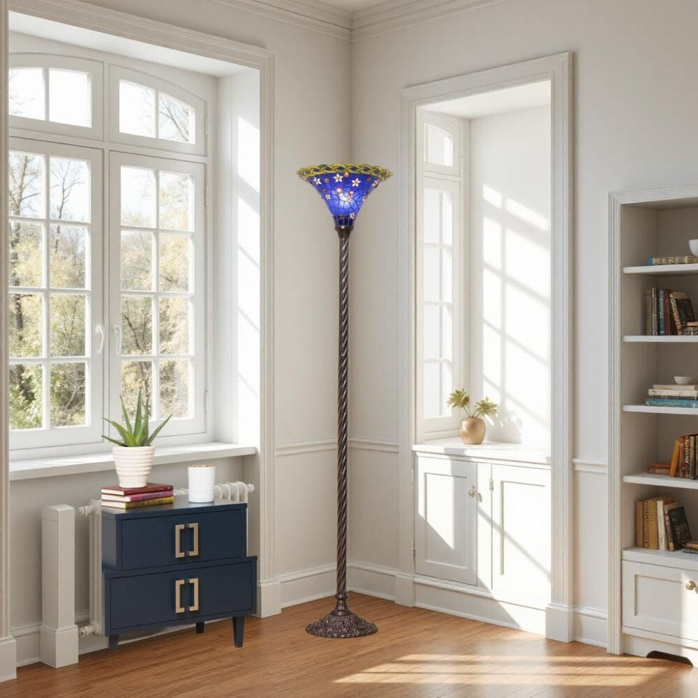 Tiffany Style Blue Star Stained Glass Torchiere Floor Lamp