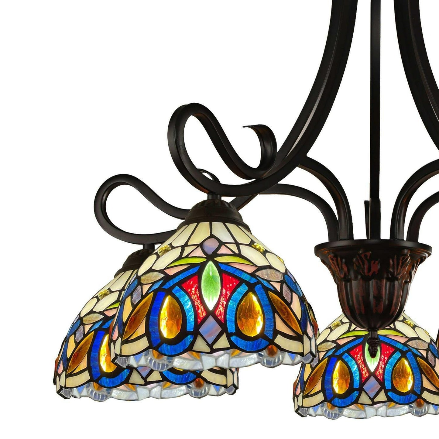 Stained Glass Blue Accent Victorian Tiffany Style Chandelier Ceiling Light