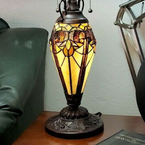 Victorian Theme Tiffany Style Stained Glass Table Reading Accent Lamp Lit Base