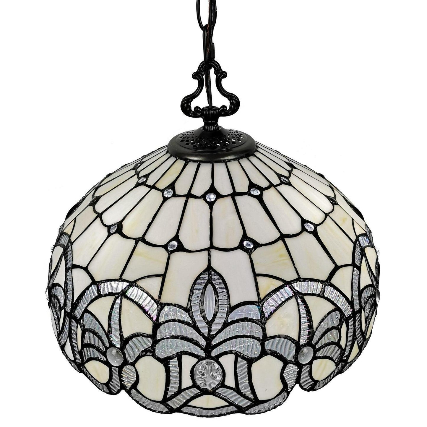 Hanging Ceiling Light Tiffany Style White Stained Glass 16 Inches Wide