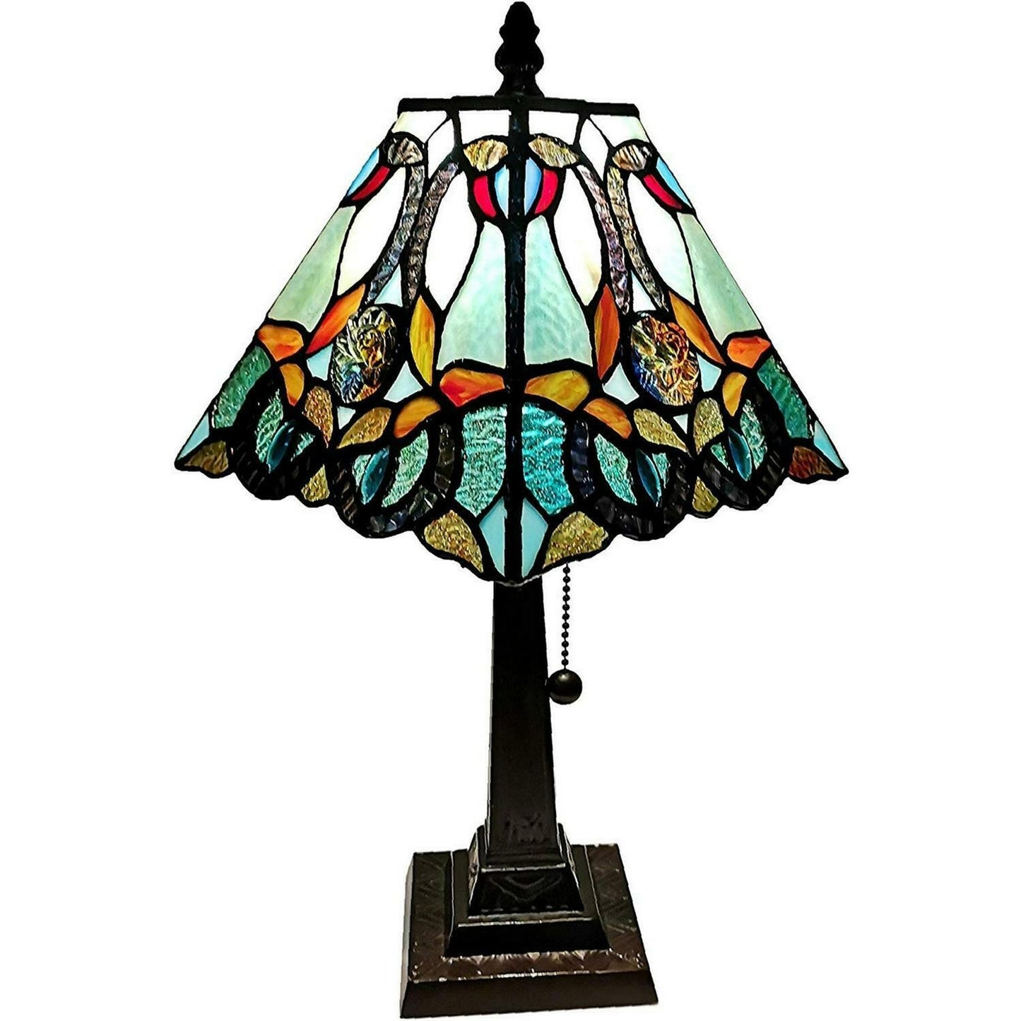 Floral Accent Mission Tiffany Style Style Stained Glass 15in Tall Table Lamp