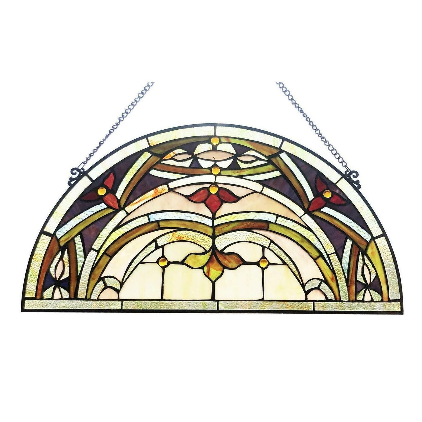 Half Circle Window Suncatcher Tiffany Style Stained Glass 24x12in Spring Tones