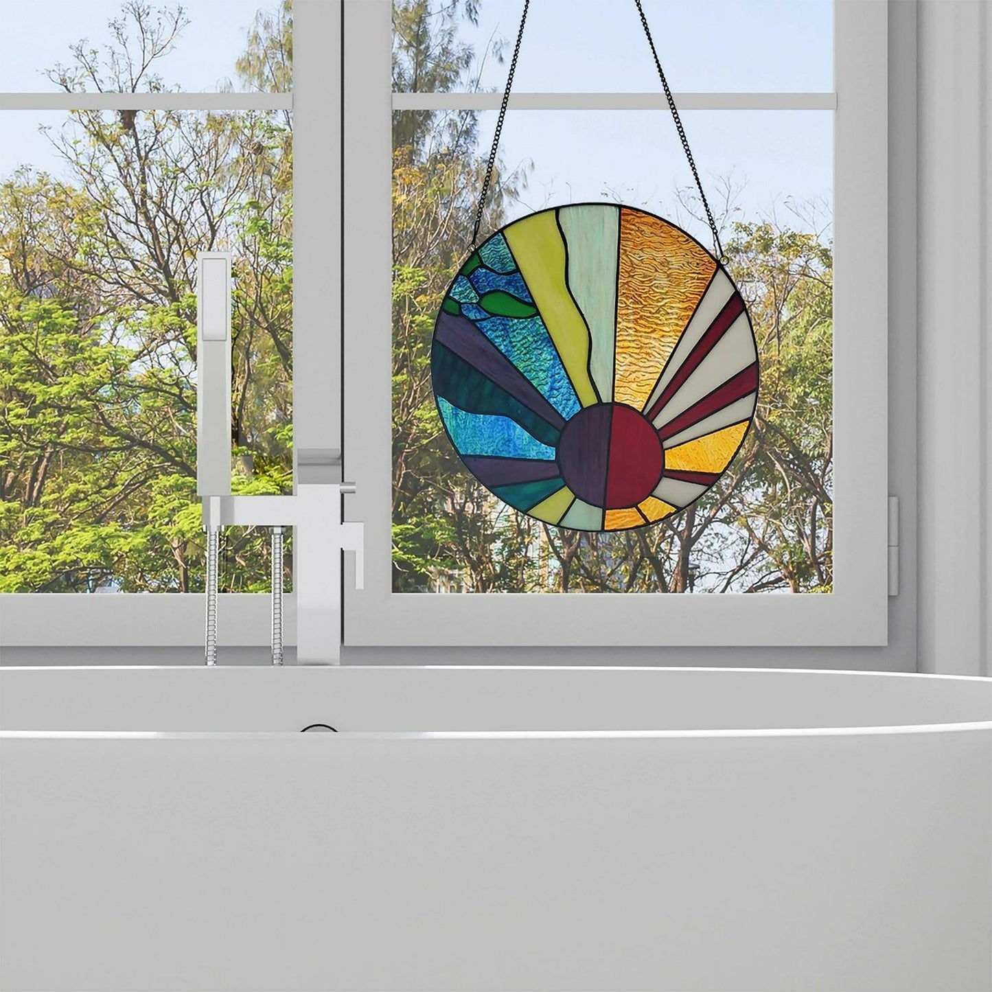 Ray of Sun Design Stained Glass Window Panel Suncatcher 12.75in