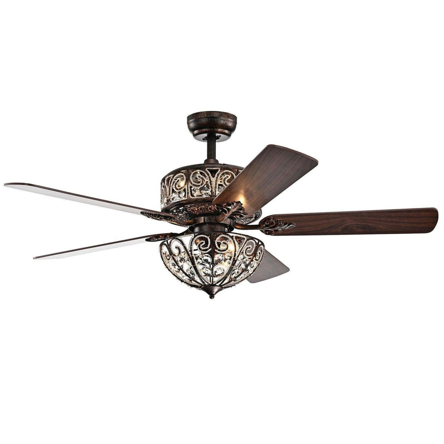 Crystal Lighted Ceiling Fan Chandelier 52in Matt Black Finish - Pull Chain
