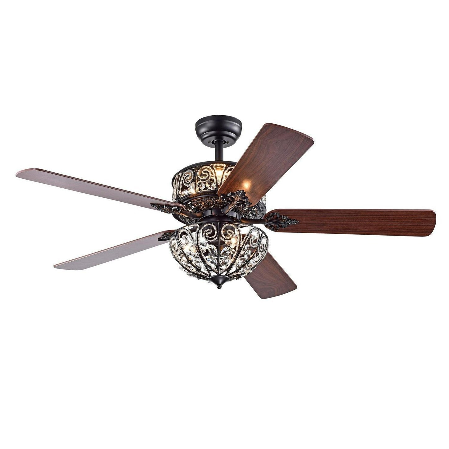 Crystal Lighted Ceiling Fan Chandelier 52in Matt Black Finish - Pull Chain