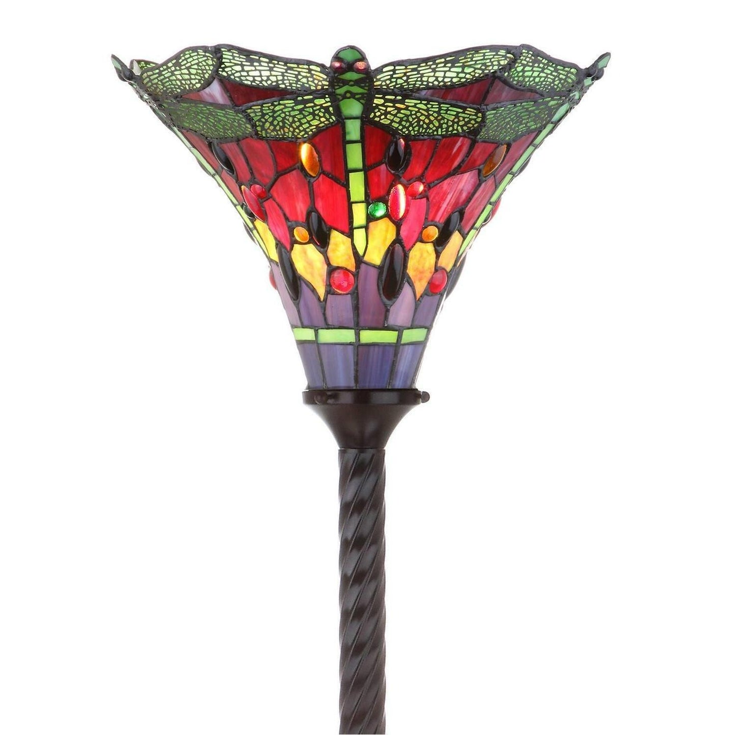 Tiffany Style Multicolr Stained Glass Traditional Dragonfly Torchiere Floor Lamp