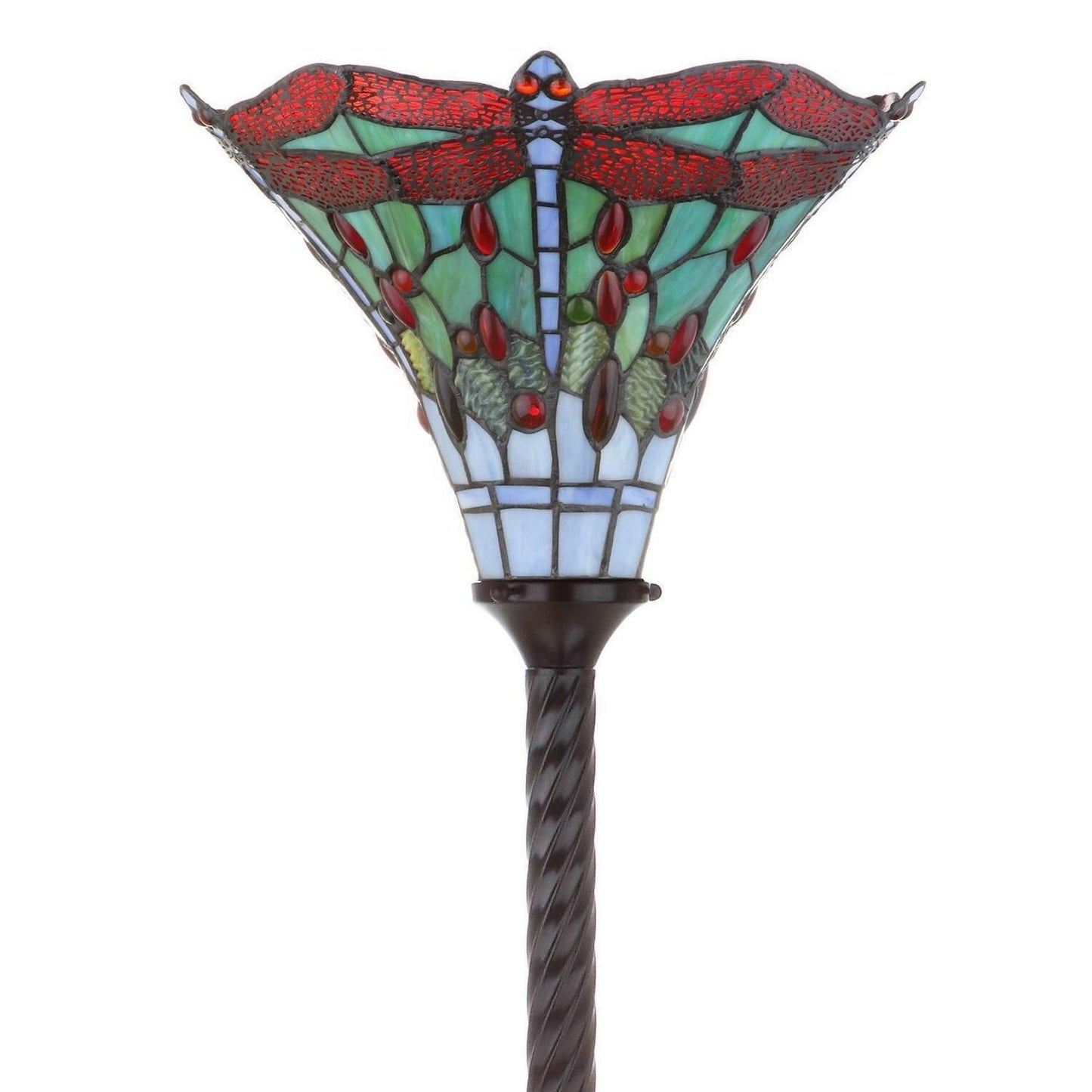 Tiffany Style Red Stained Glass Traditional Dragonfly Torchiere Floor Lamp