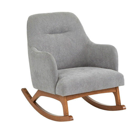 Mid-Century Style Rocking Chair in Light Grey Upholstered Finish