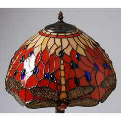 Ruby Red Stained Glass Tiffany Style Dragonfly Theme Accent Table Lamp 22inT