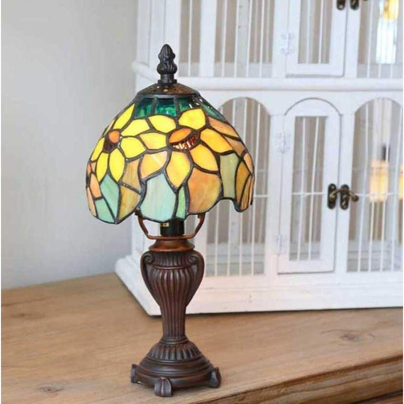 Tiffany Style Stained Glass Sunflower Blossoms Table Accent Reading Lamp 12in