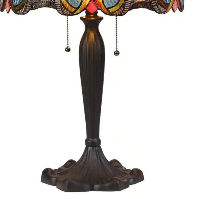 Tiffany Style Victorian Design Stained Glass 2-Light Bronze Fin Table Lamp 23inT