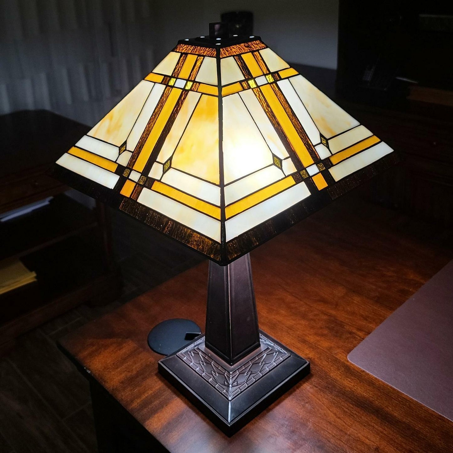 Tiffany Style Mission Table Lamp Handcrafted Stained Glass Accent Lamp