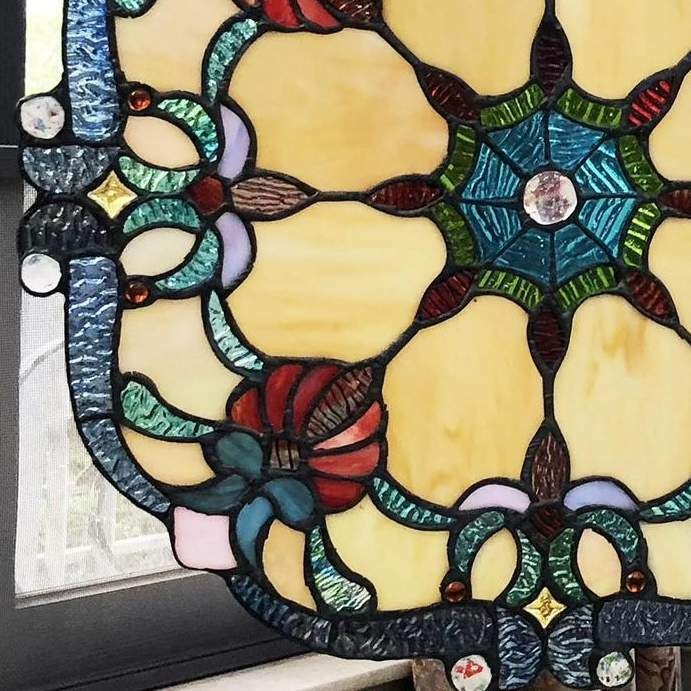 Stained Glass Window Panel Suncatcher Tiffany Style 18in Diameter Window Hanging