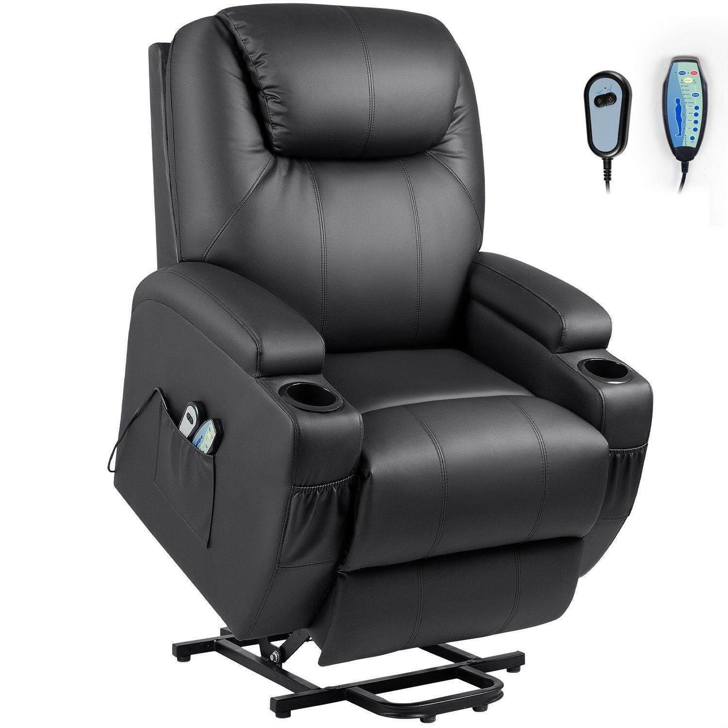 Power Lift Recliner Chair for Elderly with Heat / Massage and Cup Holder - Black