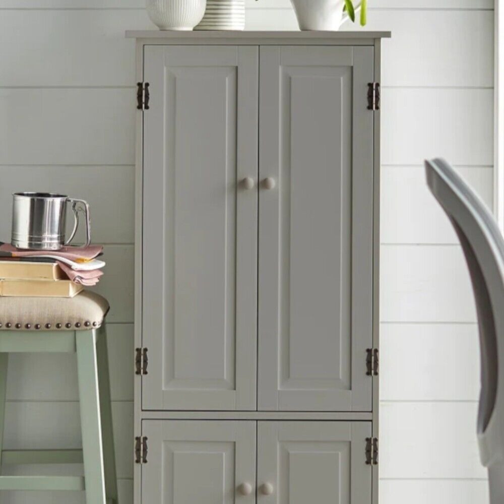 Country Kitchen Cabinet Storage Pantry Organizer Cupboard Grey Finish 4ft Tall