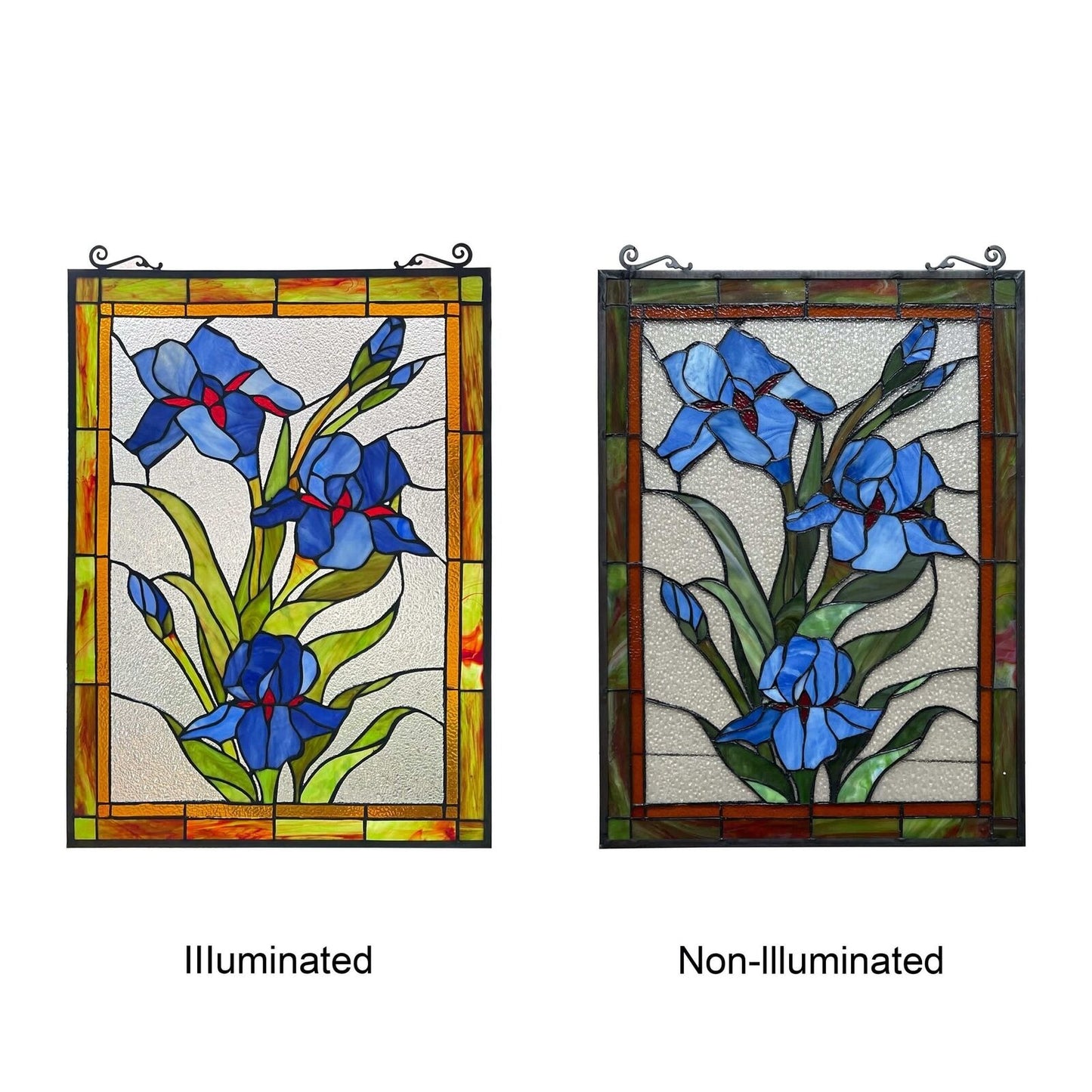 Tiffany Style Stained Glass Blue Lilies Suncatcher Window Panel 18x25in