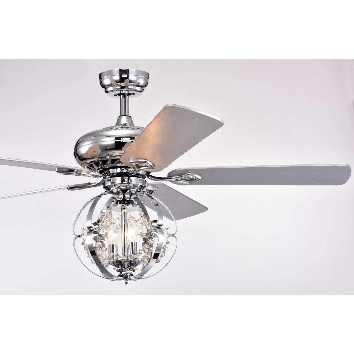 Silver Finish Globe Ceiling Fan and Light with Remote 52in 5-Blade