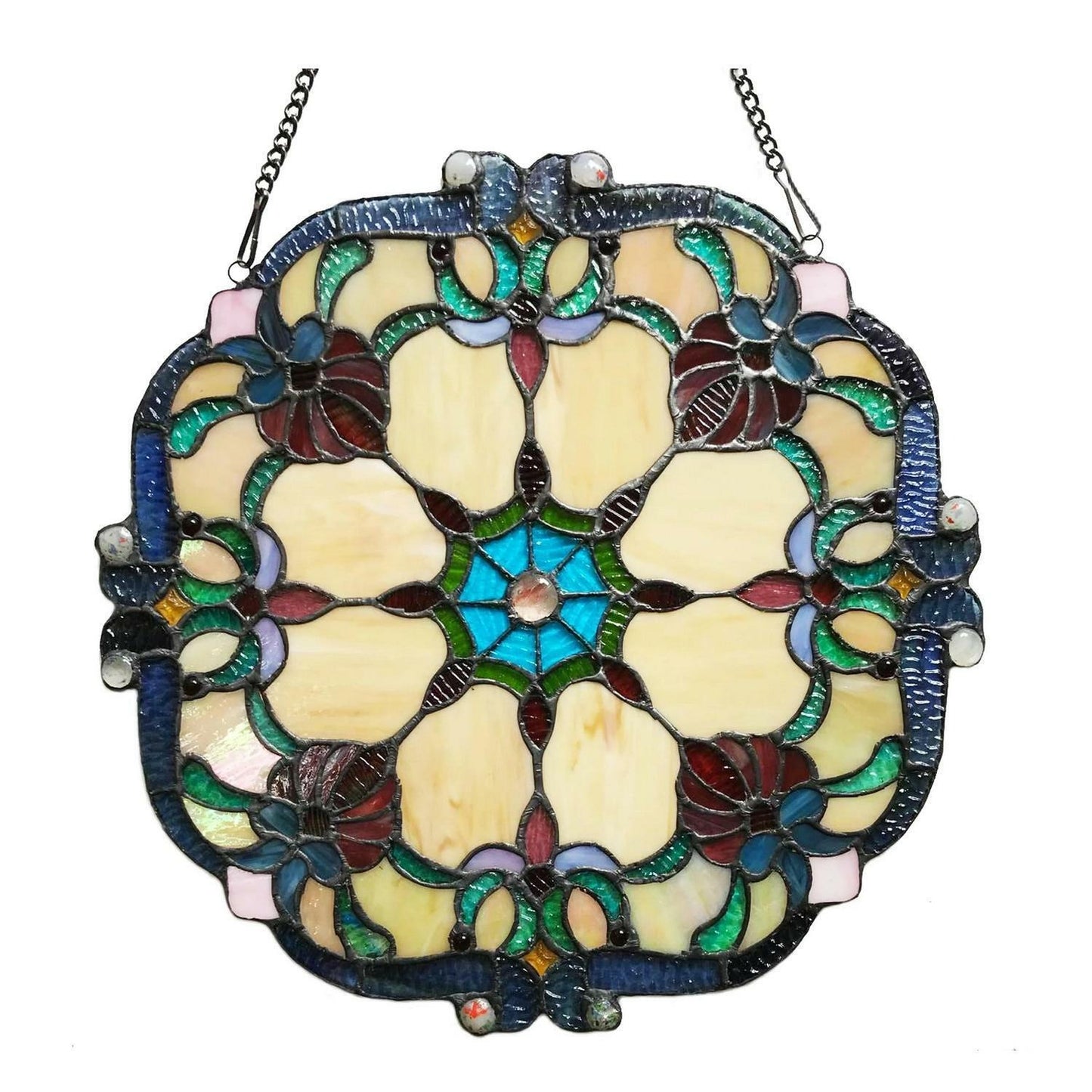 Stained Glass Window Panel Suncatcher Tiffany Style 18in Diameter Window Hanging