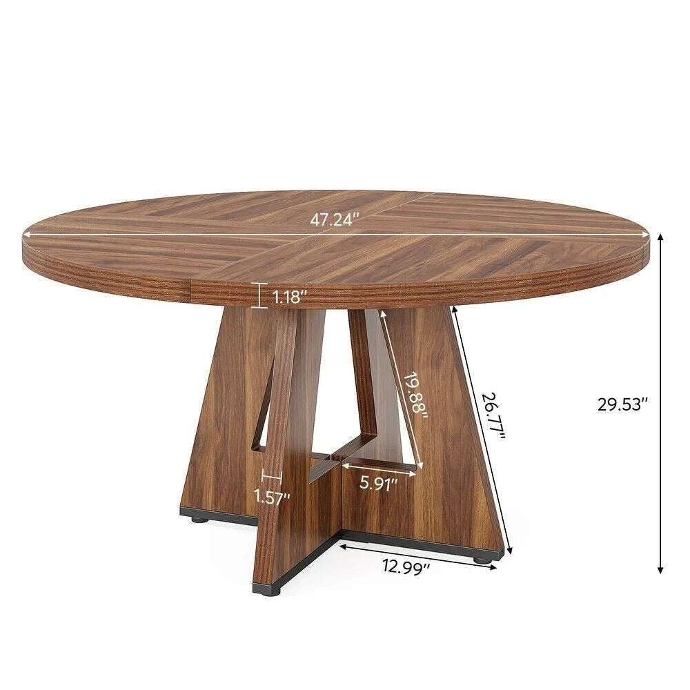 Round Farmhouse Dining Kitchen Table in Rustic Walnut Brown Finish 47in Diameter