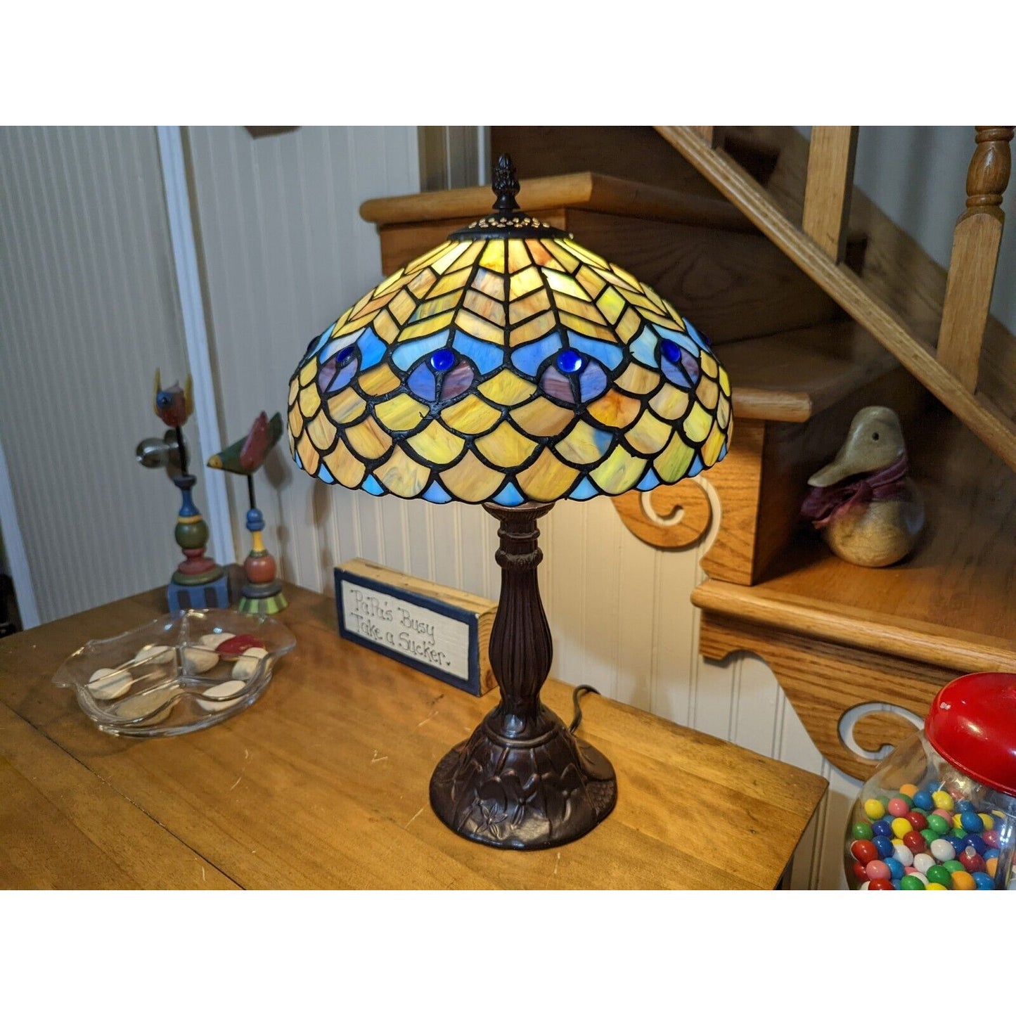 Table Lamp Peacock Theme Tiffany Style Stained Glass Accent Table Lamp 18in Tall