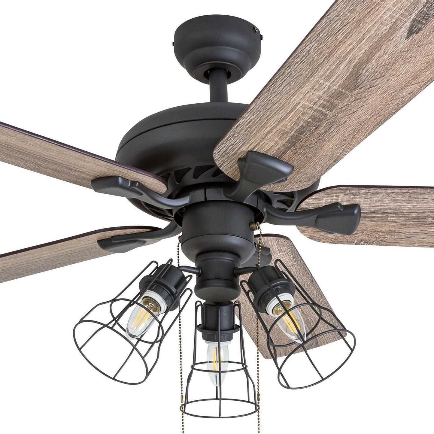 52in Aged Bronze Finish LED Farmhouse Style Ceiling Fan Caged 3-Light 3-Speed