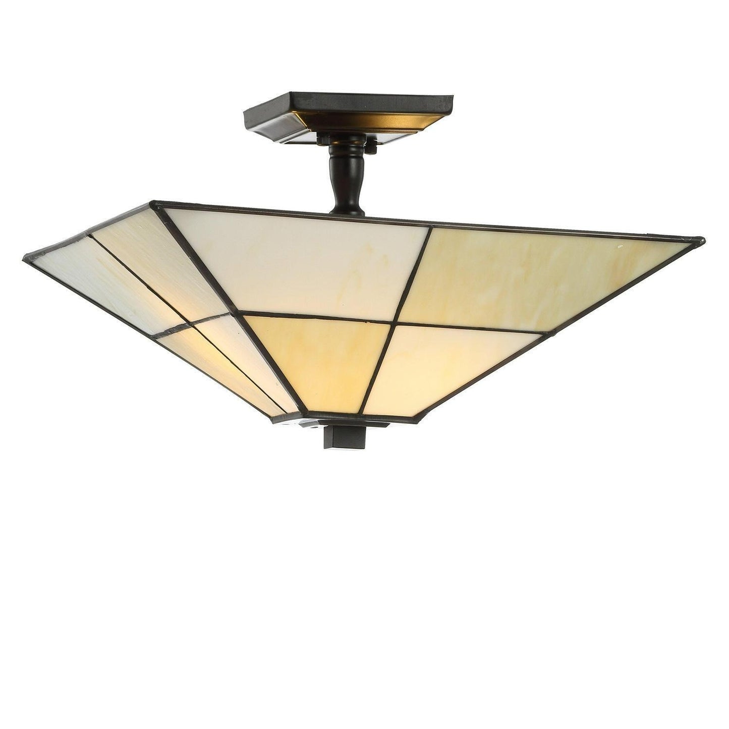 Tiffany Style Stained Glass Mount White Cream Semi-Flush Ceiling Light 15x15in