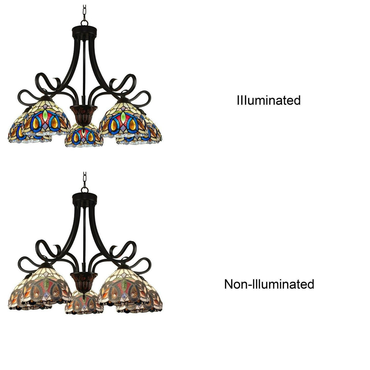 Stained Glass Blue Accent Victorian Tiffany Style Chandelier Ceiling Light