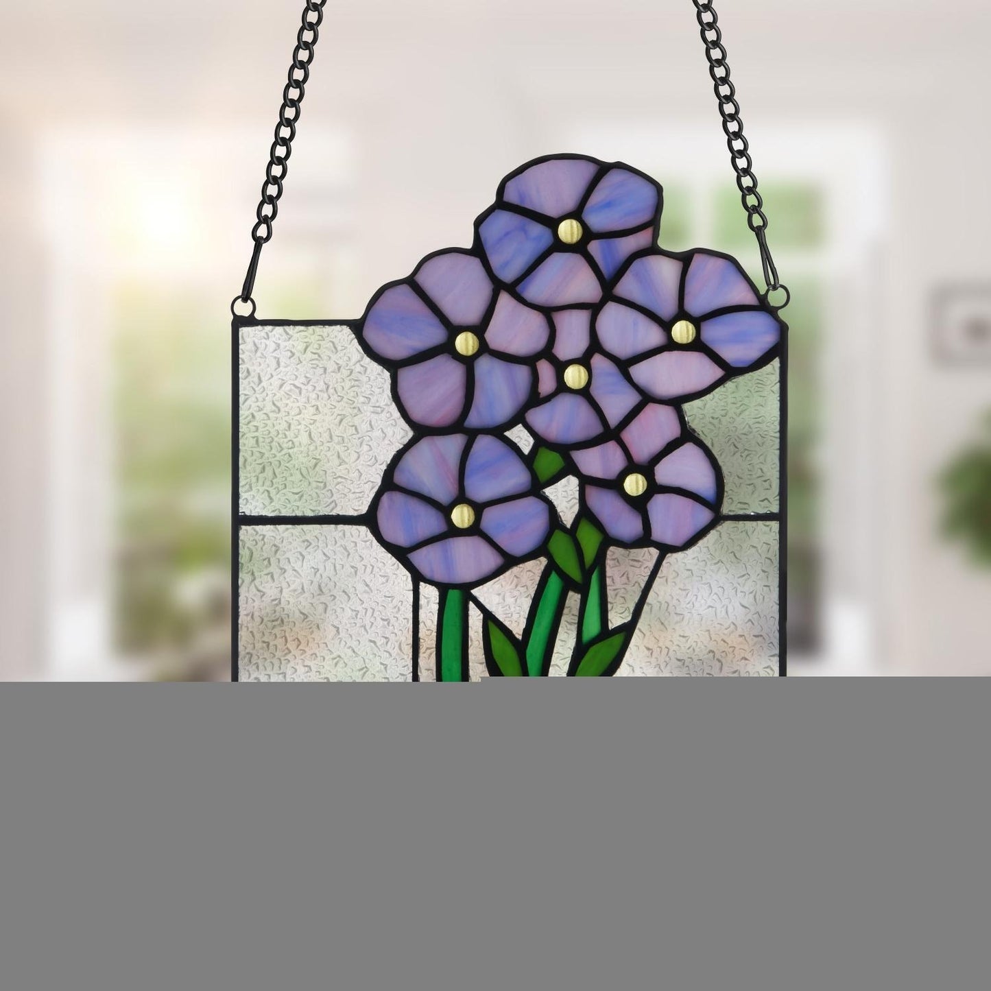 Violets Tiffany Style Stained Glass Hanging Window Panel Suncatcher 7.5x10in