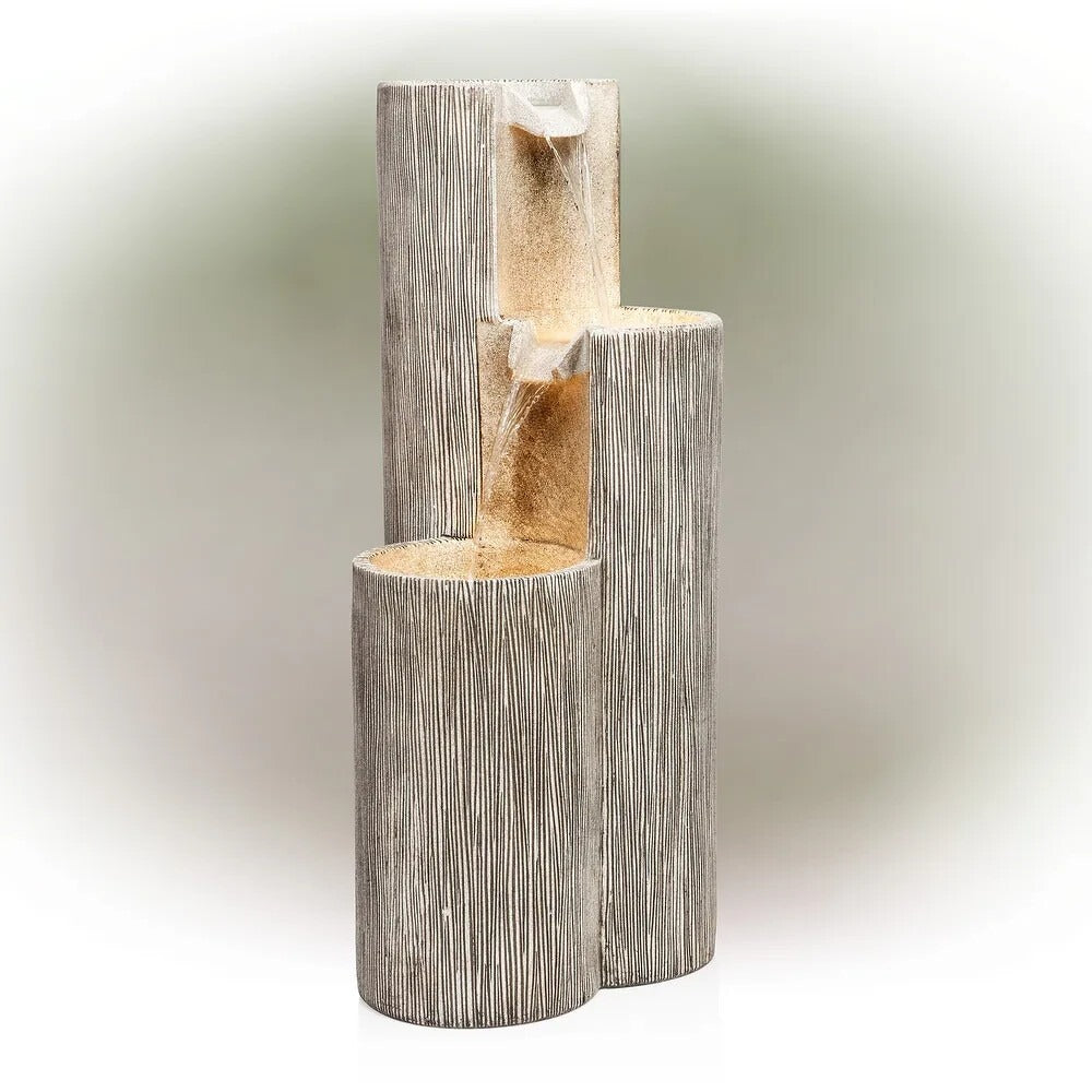 Elegant Weathered Stone Finish 3-Tier Water Fountain - 41in Garden Centerpiece